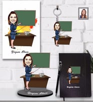 Kişiye Özel Öğretmen Karikatürlü 5 li Hediye Seti Bayan-18