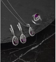 925 Ayar Gümüş Ametist Taşlı Damla Set