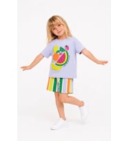 Cg Kids Meyve Baskılı Kabartma Renkli Çizgili Şortlu Kız Çocuk Takım - Lila / Çok Renkli