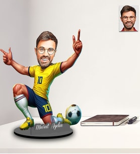 Kişiye Özel Futbolcu Karikatürlü İki Katmanlı Ahşap Biblo Model-1