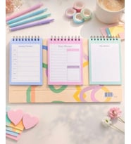 Masaüstü Planner Takvim (3 Bölmeli) - Haftalık ve Günlük Liste, Not Sayfaları (Bej)