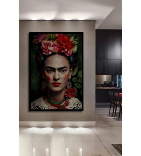Çerçeve Görünümlü Dekoratif Ahşap Kare Frida Kahlo Tablosu Ev/Ofis/İşyeri/Salon/Mutfak/Banyo Tablo