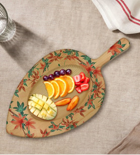 BK Gift Modern Art Tasarımlı Yaprak Şeklinde Doğal Ahşap Servis ve Sunum Tabağı Model 21