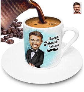 Damat Kahvesi Kişiye Özel Karikatürlü Türk Kahvesi Fincanı (Beyaz)
