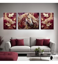 3lü Kanvas Şık Salon Duvar Tablosu Modern Soyut Bordo Gold At