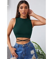 pilelistore Kadın Yeşil Çapraz Bağlamalı Crop Top Büstiyer