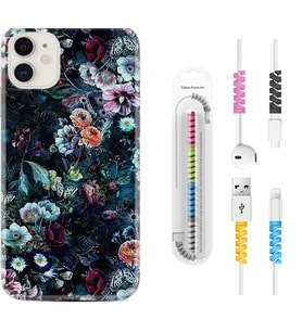 Apple iPhone 11 12 13 Mini Kılıf Kablo Koruma Spiral Silikon Great Flowers 1304
