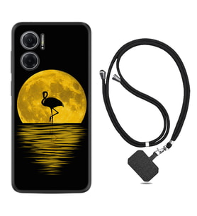 Xiaomi Redmi Note 11E Kılıf Silikon Boyun Askılı İpli Desenli Silikon Ay ve Flamingo 1775