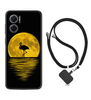 Xiaomi Redmi Note 11E Kılıf Silikon Boyun Askılı İpli Desenli Silikon Ay ve Flamingo 1775