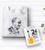 BK Gift Kişiye Özel Öğretmenler Günü Tasarımlı Kupa Bardak ve Atatürk Baskılı Tişört Hediye Seti- 3-9, Öğretmene Hediye, Öğretmenler Günü, 100. Yıl Hediyesi