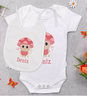 BK Kids Kişiye Özel İsimli Bebek Body Zıbın ve Mama Önlüğü Hediye Seti - Model 10