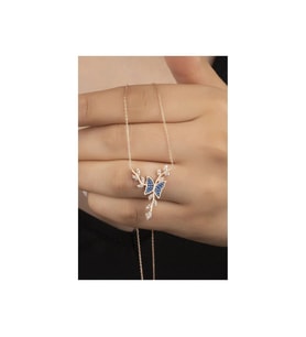 925 Ayar Rose Zirkon Kelebek Gümüş Kolye
