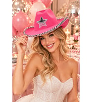 Bride To Be Pembe Yıldızlı Kovboy Şapkası Pullu Kenarlı Bekarlığa Veda Gelin Parti Şapkası