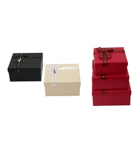 3PCS KARE MAT MİX RENKLİ - KABARTMA DESEN KARTON HEDİYE KUTUSU KURDELALI 19-17-15CM (5680)