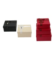 3PCS KARE MAT MİX RENKLİ - KABARTMA DESEN KARTON HEDİYE KUTUSU KURDELALI 19-17-15CM (5680)