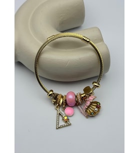 Çelik Gold Taşlı Üçgen İstiridye Pembe Charmlı Pandora Bileklik - 26blk33