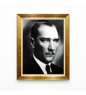 Tablore Atatürk Siyah Beyaz Klasik Portre Altın Çerçeveli Şık Duvar Tablosu