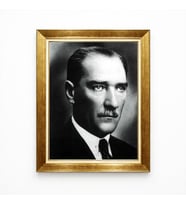 Tablore Atatürk Siyah Beyaz Klasik Portre Altın Çerçeveli Şık Duvar Tablosu