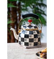 Kitchen Beyond Dama Desen Siyah-krem Emaye 2250ml Bitki / Çay Demlik 0365