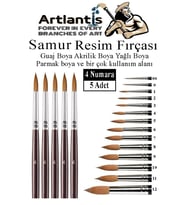 Resim Fırçası 4 Numara 5 li 1 Paket Samur Yuvarlak Uçlu Fırça Seti Guaj Sulu Akrilik Yağlı Boya Fırçaları (Naturel)