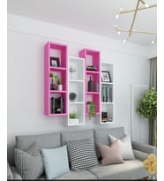 Kitaplık Modern Duvar Rafı Pembe Beyaz 4 Lü Takım (Beyaz-Pembe)