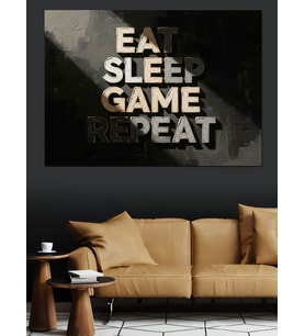 Eat Sleep Game Repeat Yazısı Dekoratif Kanvas - Mdf Ahşap Tablo