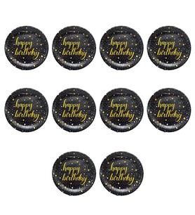 Roll-Up Doğum Günü Işıltılı Siyah Happy Bithday Yazılı Karton Tabak - 22 Cm. - 8 Adetlik 10 Paket
