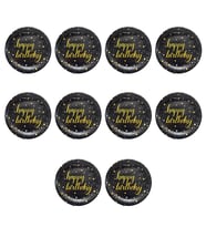 Roll-Up Doğum Günü Işıltılı Siyah Happy Bithday Yazılı Karton Tabak - 22 Cm. - 8 Adetlik 10 Paket