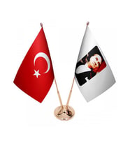 Masa Üstü Atatürk Bayrağı Türk Bayrağı İkili Pirinç Direk Masa Bayrak Seti