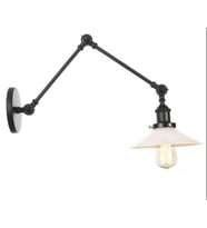 RİOLIGHT RETRO,VİNTAGE,SİYAH GÖVDE HAREKETLİ BEYAZ BAŞLIK AKROBAT DUVAR APLİK OKUMA LAMBASI ÇAP:23CM