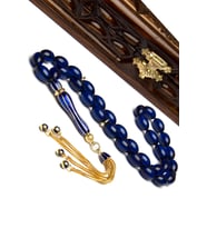 24k Altın Kaplama Mineli Gümüş Aksesuarlı 8x12mm Gece Mavisi Ateş Kehribar Tesbih (Çok Renkli)