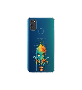 Samsung Galaxy M21 ile uyumlu Splash ahtapot tasarımlı şeffaf silikon kılıf