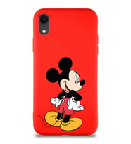 Apple iPhone XR Soft Premier Kapak Mickey Mouse-D Tasarımlı Silikon Kılıf - Kırmızı (Şeffaf)