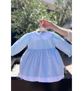 Dantel Detaylı Kız Çocuk Bebek Uzun Kol Bebe Yaka Elbise (Su Yeşili)
