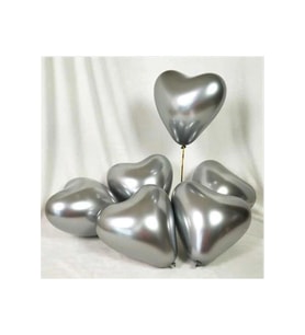 Balonevi 12" Krom Kalp Silver 12 İnç Kalp Şekilli Gümüş Balon (50 Li Paket)