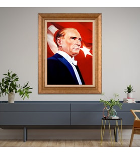 Altın Paspartulu Atatürk  Çerçeveli Tablo C40 (Gold)