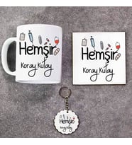 Hemşir Kupa Bardak Altlık ve Anahtarlık Hediye Seti (Model 1)