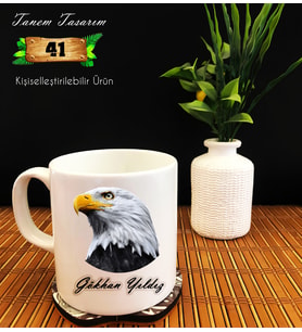 Kara Kartal (kşiye özel tasarım isim yazılabilir)- Porselen Kupa