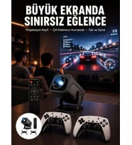 Çift Kollu Game Box Projeksiyon Cihazı Kumandalı Android Tv Dahili Hoparlör Yeni Nesil