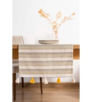 Ruffle Püsküllü Pamuklu Ham Keten Runner 50x130 cm