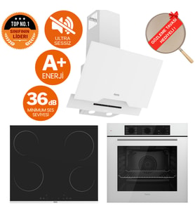Ferre Vole Vitroseramik Elektrikli Ultra Sessiz Beyaz Ankastre Set (D064 -SA  + Ms261 + QBL62CB )