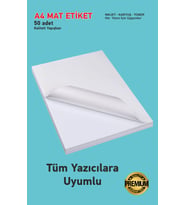 50 Adet Beyaz Çıkartma Etiket Mat Kartuşlu Mürekkepli Tüm Yazıcılara Uygun