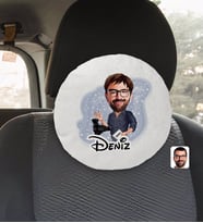 BK Gift Kişiye Özel İsimli Erkek Yönetmen Karikatürlü Yuvarlak Araç Koltuk Yastığı-1