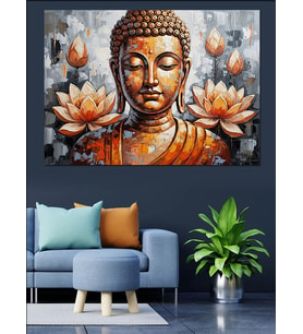 Meditasyon Yapan Buda Ve Lotus Dekoratif Kanvas - Mdf Ahşap Tablo