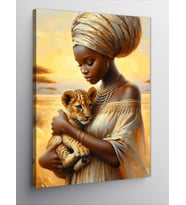 Kanvas Tablo Afrikalı Kadın Ve Aslan