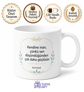 Kendine İnan Temalı Baskılı Kupa Bardak Motivasyon Hediye