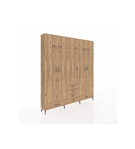 Arges Gardrop 6 Raflı 6 Çekmeceli 4 Askılı 220x30x243 Çam-Çam
