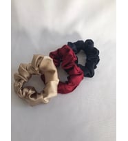 Kadın 3^lü Gold Lacivert Bordo Saten Scrunchie Lastikli Simit Toka Seti