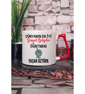 Dünyanın En İyi Sosyal Bilgiler Öğretmeni Baskılı Kişiye Özel Öğretmenler Günü Kırmızı Kulplu Kupa