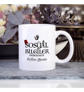 Kişiye Özel Sosyal Bilgiler Öğretmeni Kupa Bardak HB50A (Beyaz - Beyaz)